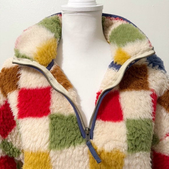 THE GREAT. EDDIE BAUER CHECKER PRINT PLUSH FLEECE 1/4 ZIP HIGH NECK SWEATER - Picture 3 of 9